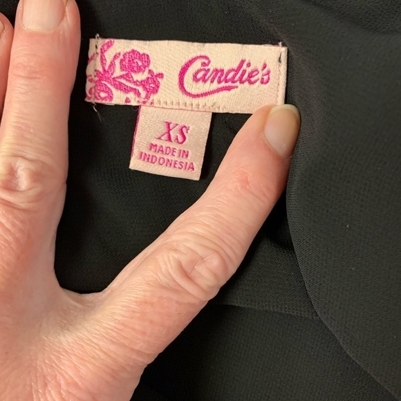 Candies vintage black poly camisole top XS 14 in pit crisscross strap #bikercore - Picture 3 of 6